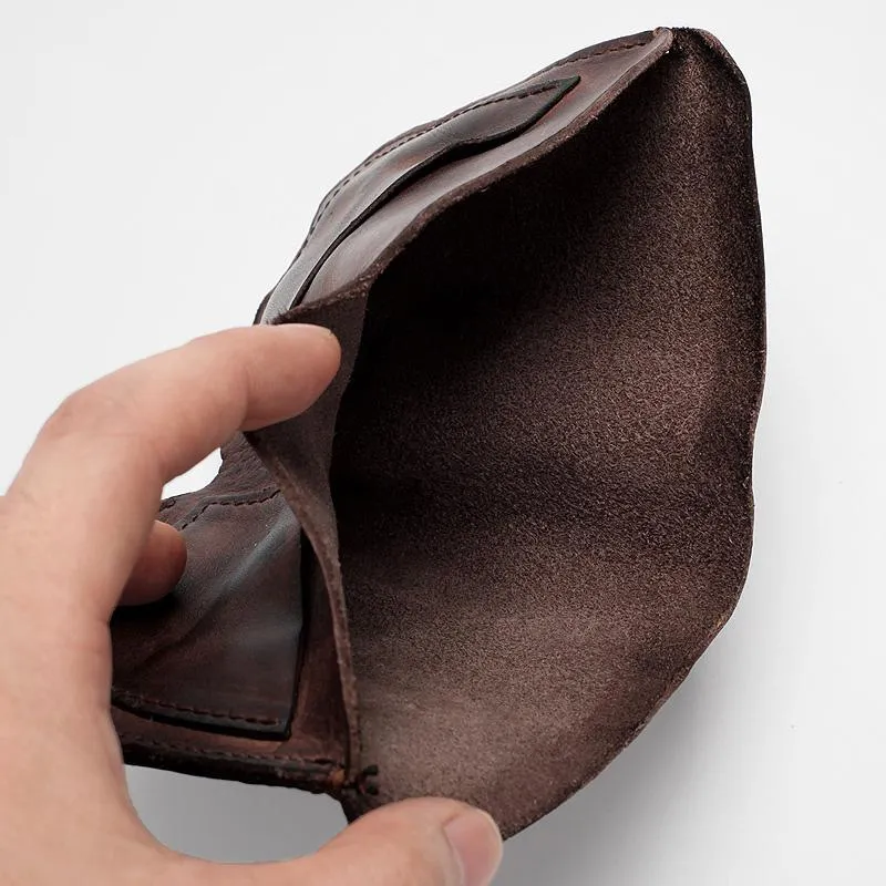 Dark Brown Handmade Leather Mens Bifold Small Wallet Brown billfold Wallet Card Wallet For Men