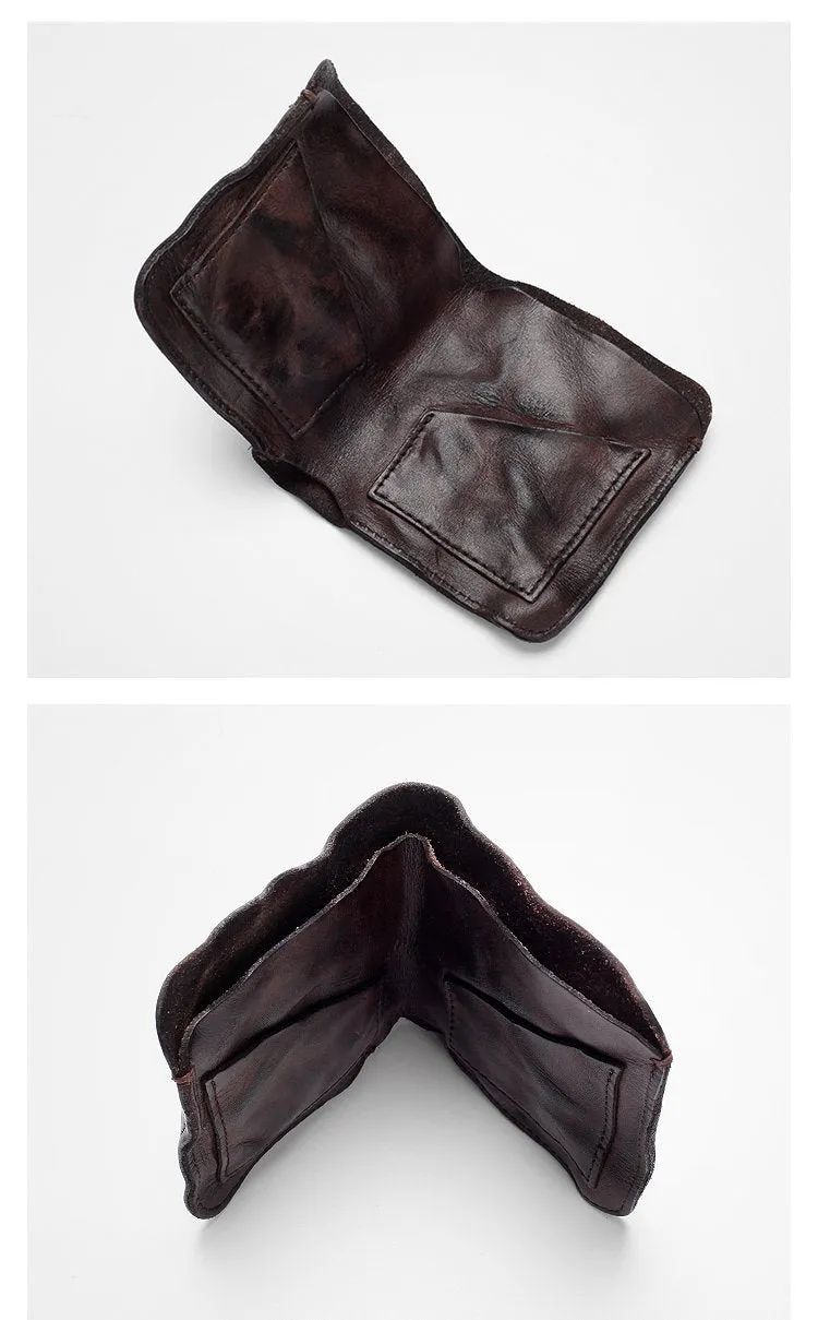 Dark Brown Handmade Leather Mens Bifold Small Wallet Brown billfold Wallet Card Wallet For Men