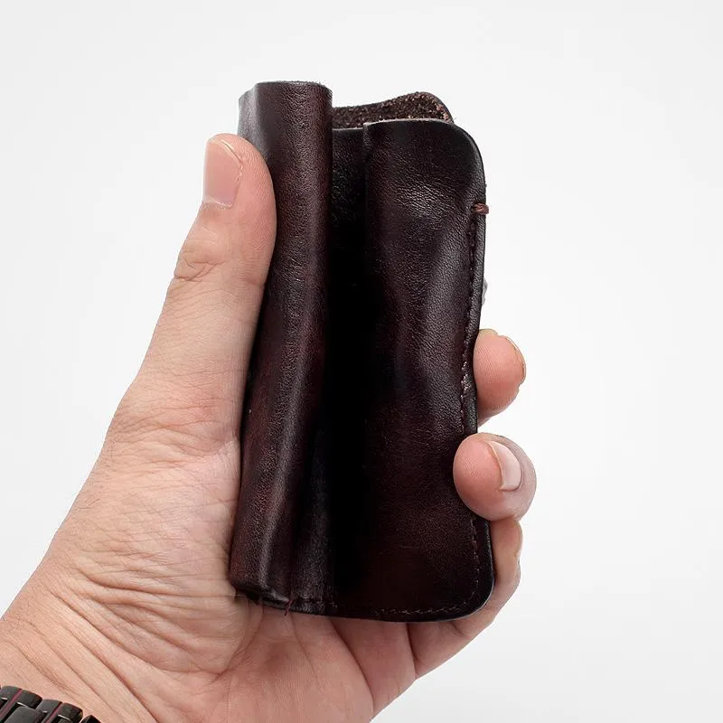 Dark Brown Handmade Leather Mens Bifold Small Wallet Brown billfold Wallet Card Wallet For Men