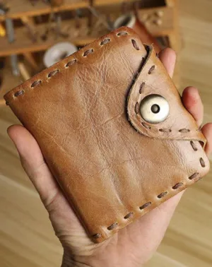 Dark Brown Handmade Leather Mens billfold Wallet Small Bifold Card Holder Front Pocket Wallet For Men