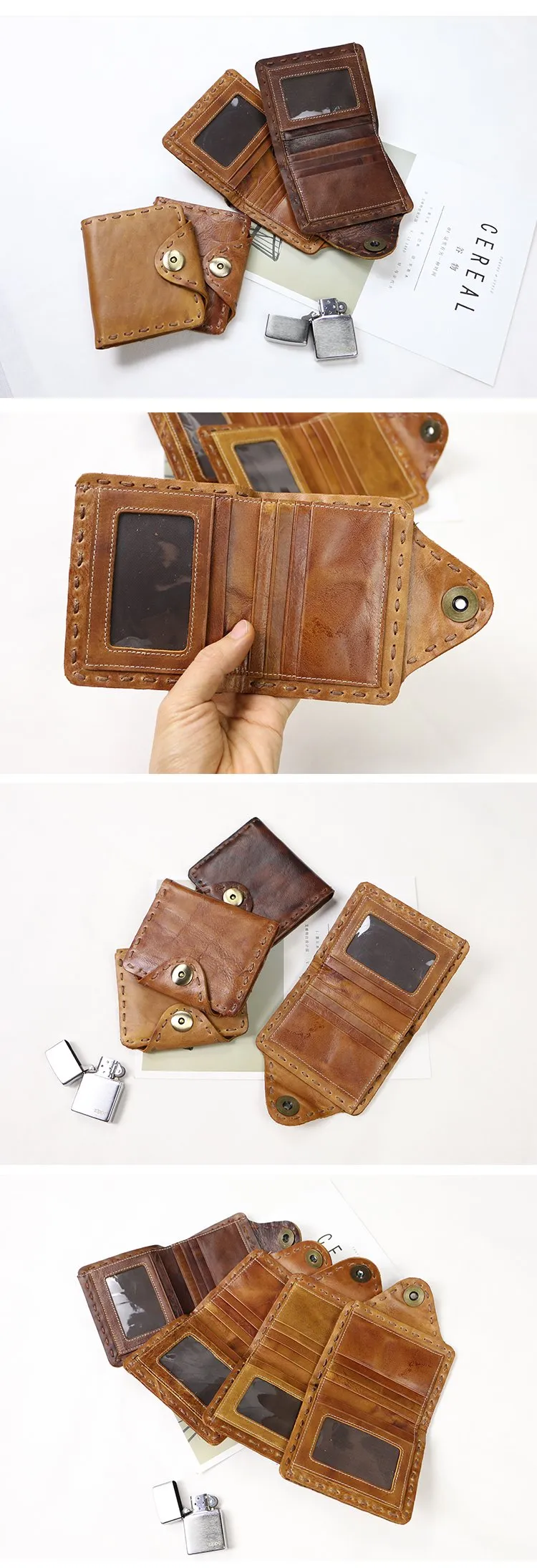 Dark Brown Handmade Leather Mens billfold Wallet Small Bifold Card Holder Front Pocket Wallet For Men