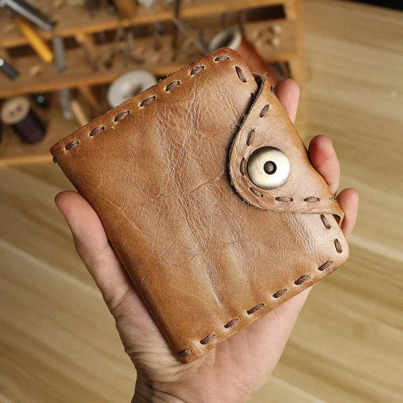 Dark Brown Handmade Leather Mens billfold Wallet Small Bifold Card Holder Front Pocket Wallet For Men