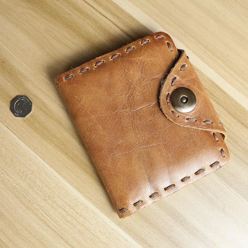 Dark Brown Handmade Leather Mens billfold Wallet Small Bifold Card Holder Front Pocket Wallet For Men