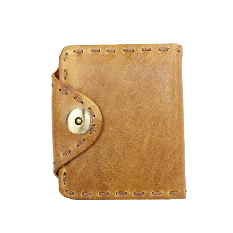 Dark Brown Handmade Leather Mens billfold Wallet Small Bifold Card Holder Front Pocket Wallet For Men