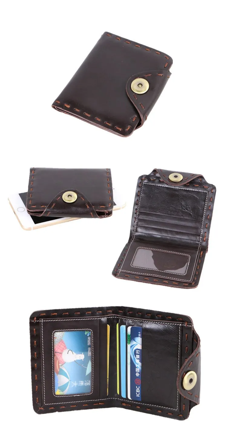 Dark Brown Handmade Leather Mens billfold Wallet Small Bifold Card Holder Front Pocket Wallet For Men