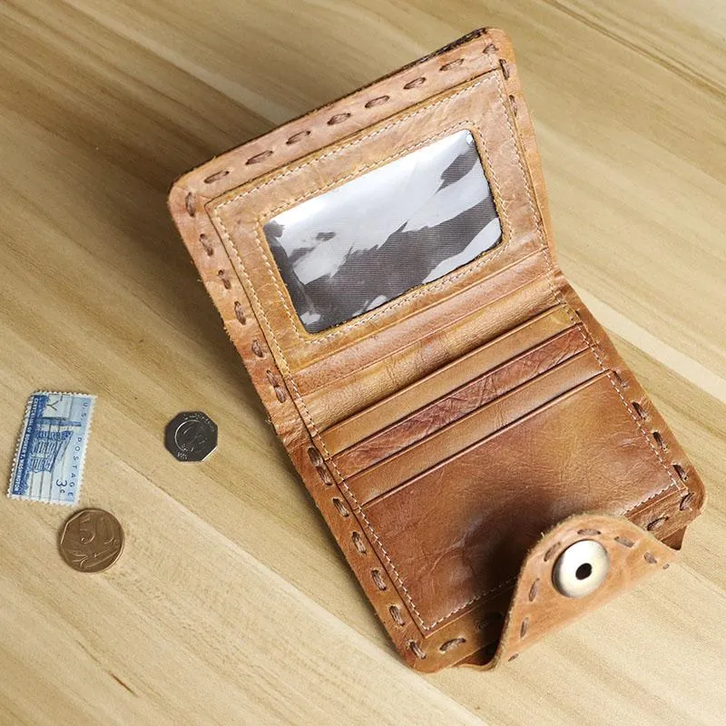 Dark Brown Handmade Leather Mens billfold Wallet Small Bifold Card Holder Front Pocket Wallet For Men