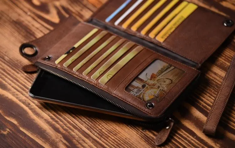 Dark Brown Leather Biker Wallet Leather Chain Wallet Men Long Biker Chain Wallet