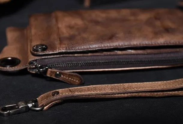 Dark Brown Leather Biker Wallet Leather Chain Wallet Men Long Biker Chain Wallet