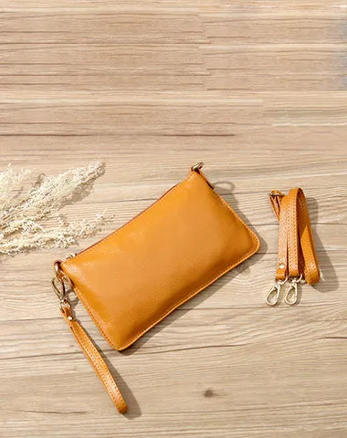 Dark Orange Leather Wristlet Wallet Womens Small Minimalist Shoulder Purse Zip Crossbody Purse Slim Shoulder Bag for Women