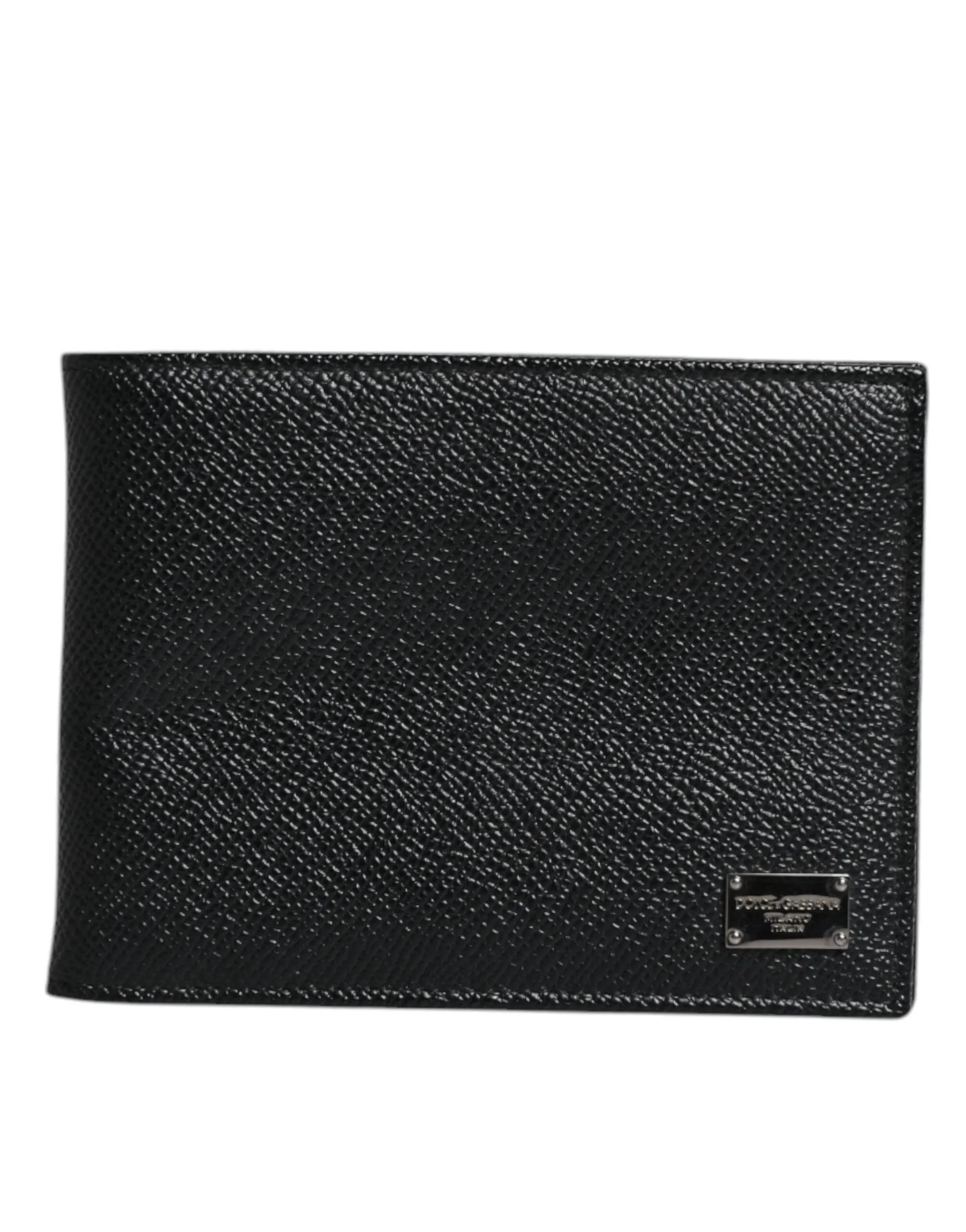 Dolce & Gabbana Black Leather Bifold Card Holder Men Logo Plaque Wallet