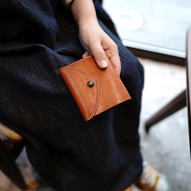 Envelope Womens Coffee Leather Billfold Wallet Small Wallet with Coin Pocket Mini Envelope Wallet for Ladies