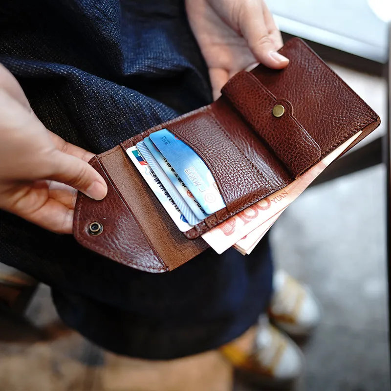 Envelope Womens Coffee Leather Billfold Wallet Small Wallet with Coin Pocket Mini Envelope Wallet for Ladies