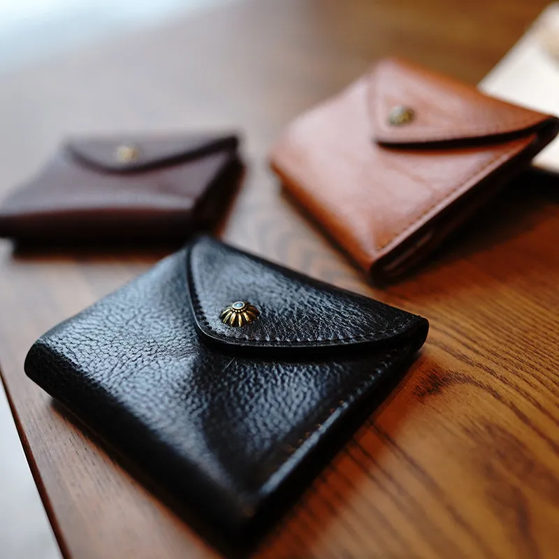 Envelope Womens Coffee Leather Billfold Wallet Small Wallet with Coin Pocket Mini Envelope Wallet for Ladies