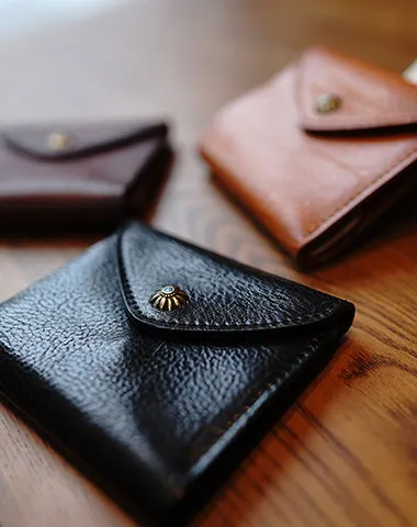 Envelope Womens Coffee Leather Billfold Wallet Small Wallet with Coin Pocket Mini Envelope Wallet for Ladies
