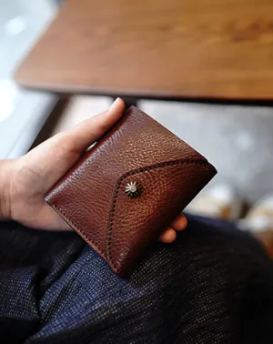 Envelope Womens Coffee Leather Billfold Wallet Small Wallet with Coin Pocket Mini Envelope Wallet for Ladies