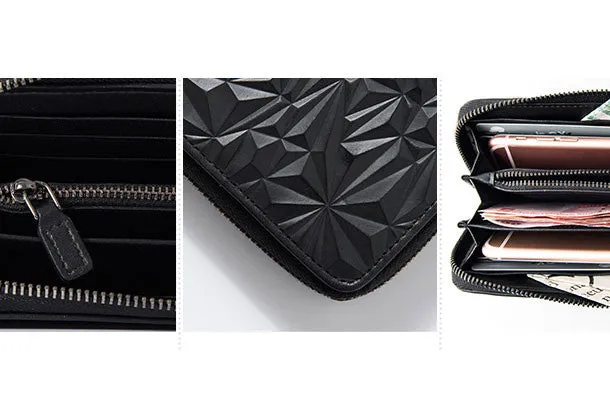 Genuine Leather billfold Diamond wallet purse women vintage Zipper small wallet