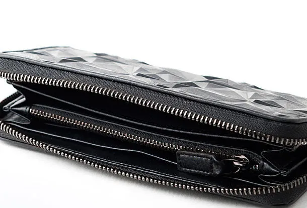 Genuine Leather billfold Diamond wallet purse women vintage Zipper small wallet