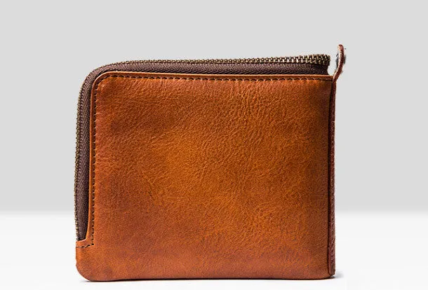 Genuine leather billfold wallet men zip multi cards vintage wallet for men