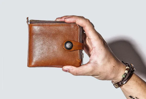 Genuine leather billfold wallet men zip multi cards vintage wallet for men