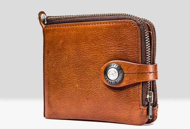 Genuine leather billfold wallet men zip multi cards vintage wallet for men
