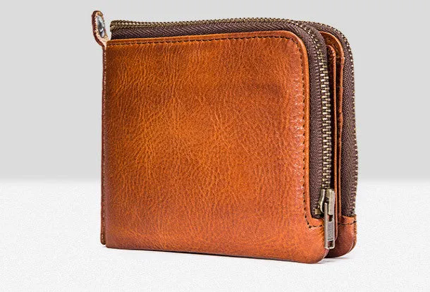 Genuine leather billfold wallet men zip multi cards vintage wallet for men