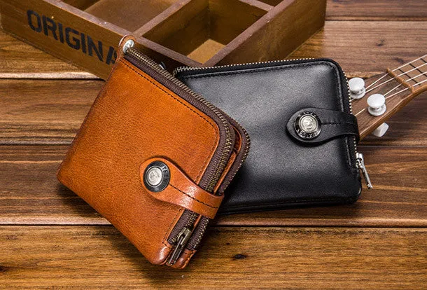 Genuine leather billfold wallet men zip multi cards vintage wallet for men