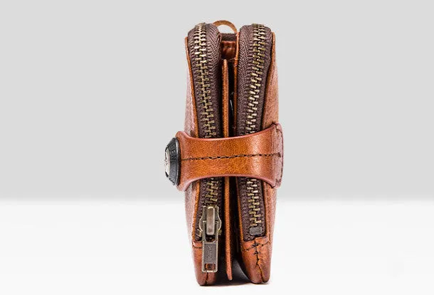 Genuine leather billfold wallet men zip multi cards vintage wallet for men