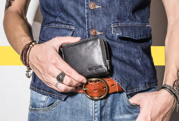 Genuine leather billfold wallet men zip multi cards vintage wallet for men