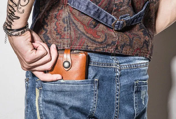 Genuine leather billfold wallet men zip multi cards vintage wallet for men