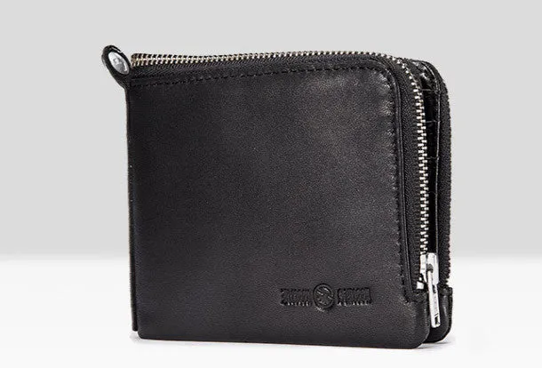 Genuine leather billfold wallet men zip multi cards vintage wallet for men