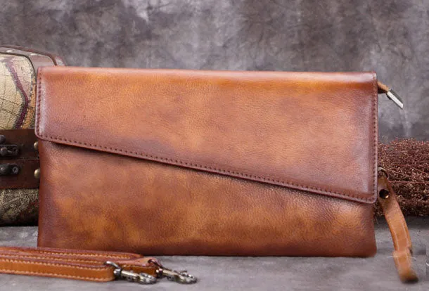 Genuine Leather Clutch Vintage Wristlet Wallet Crossbody Bag Shoulder Bag Handbag Purse For Women