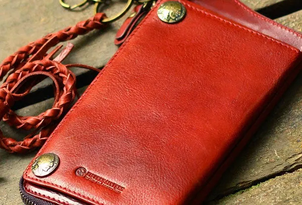Genuine Leather Clutch Wallet Long Leather Wallet Biker Wallet Bag For Mens