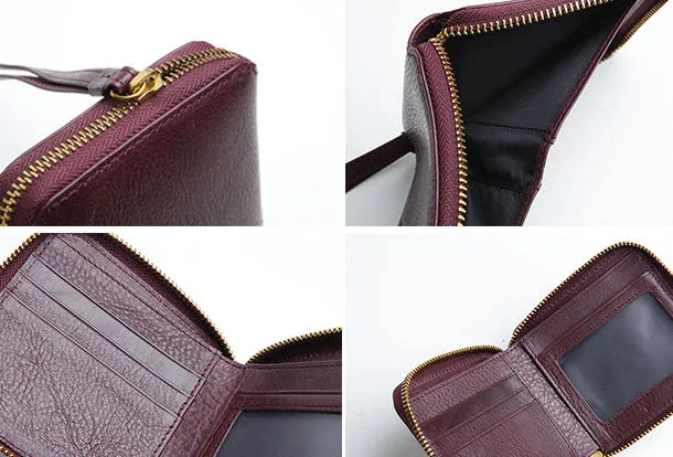 Genuine Leather Cute billfold Slim Zipper Wallet Card Holder Wallet Purse For Women Girl