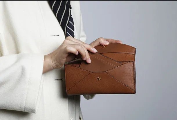 Genuine Leather Cute Long Slim Wallet Bifold Clutch Cards Wallet Purse For Women Girl