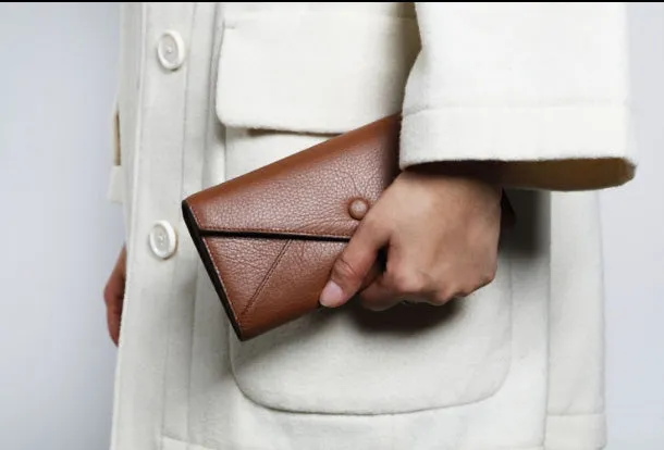 Genuine Leather Cute Long Slim Wallet Bifold Clutch Cards Wallet Purse For Women Girl