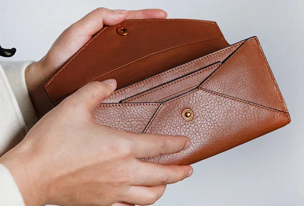 Genuine Leather Cute Long Slim Wallet Bifold Clutch Cards Wallet Purse For Women Girl