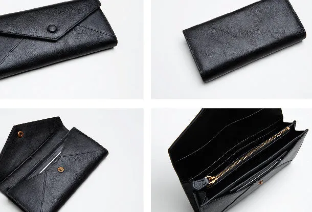 Genuine Leather Cute Long Slim Wallet Bifold Clutch Cards Wallet Purse For Women Girl