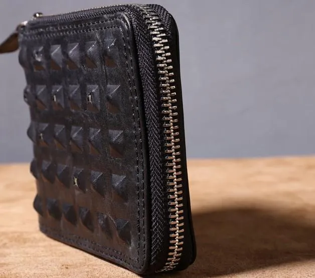 Genuine Leather Mens Cool billfold Leather Wallet Men Zipper Wallet Bifold for Men