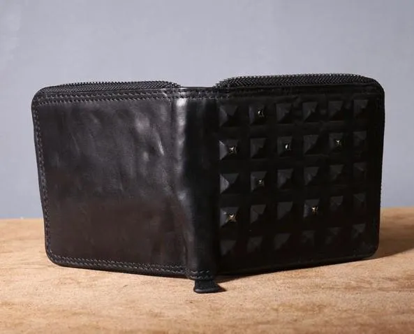 Genuine Leather Mens Cool billfold Leather Wallet Men Zipper Wallet Bifold for Men