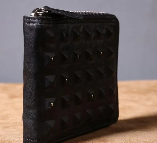 Genuine Leather Mens Cool billfold Leather Wallet Men Zipper Wallet Bifold for Men