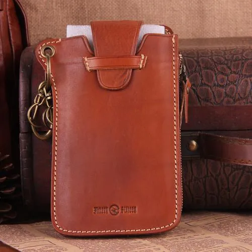 Genuine Leather Mens Cool Phone Key Wallet Card Slim Wallet Key Holder Car Key Case for Men