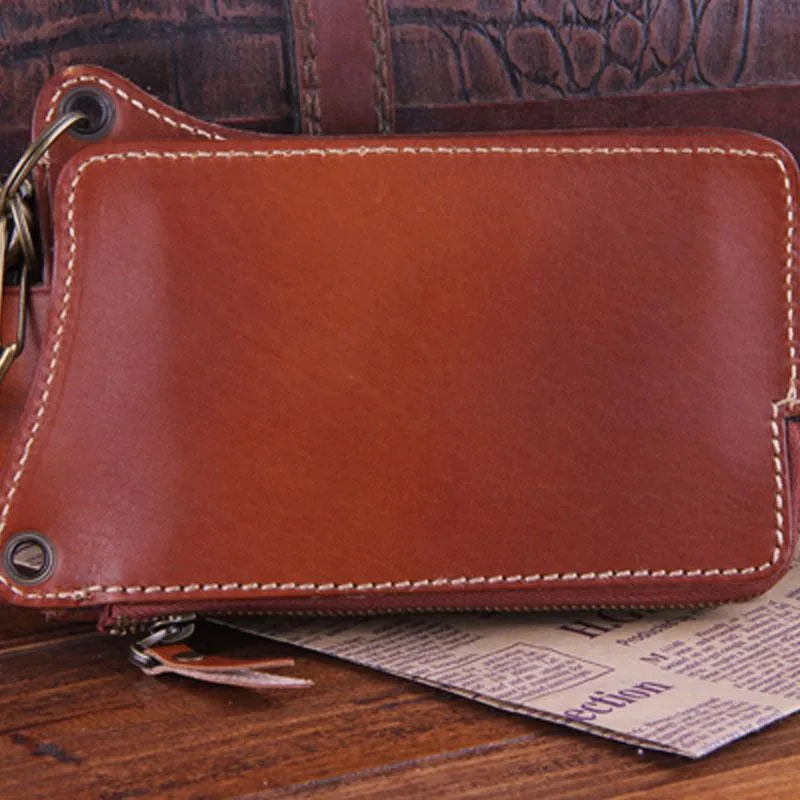 Genuine Leather Mens Cool Phone Key Wallet Card Slim Wallet Key Holder Car Key Case for Men