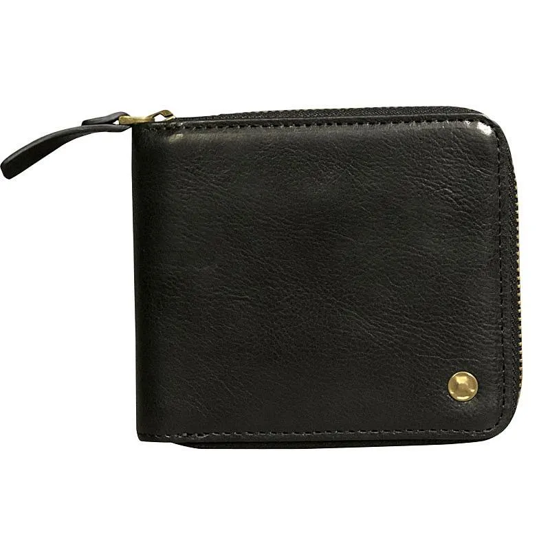 Genuine Leather Mens Cool Slim Zipper billfold wallet  Men Bifold Small Wallets for Men