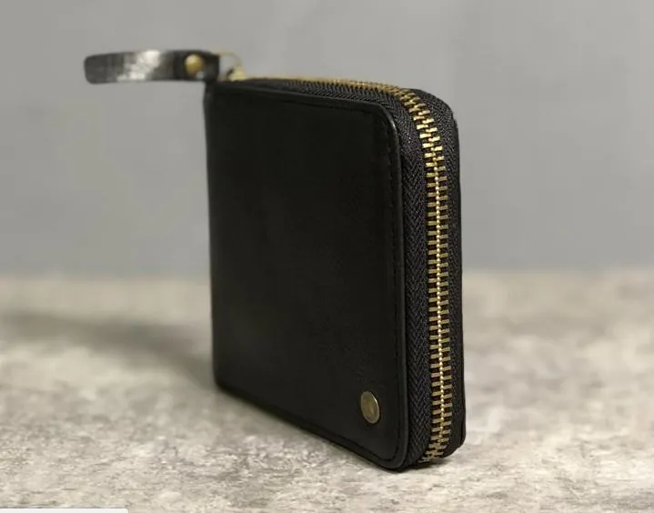 Genuine Leather Mens Cool Slim Zipper billfold wallet  Men Bifold Small Wallets for Men