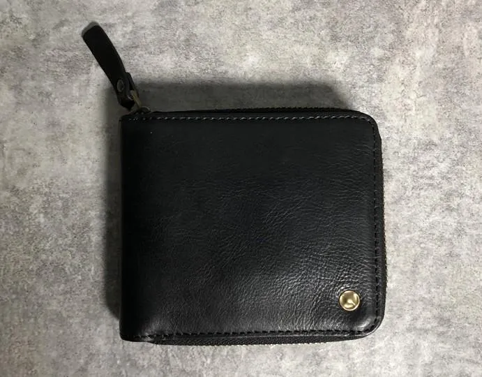 Genuine Leather Mens Cool Slim Zipper billfold wallet  Men Bifold Small Wallets for Men