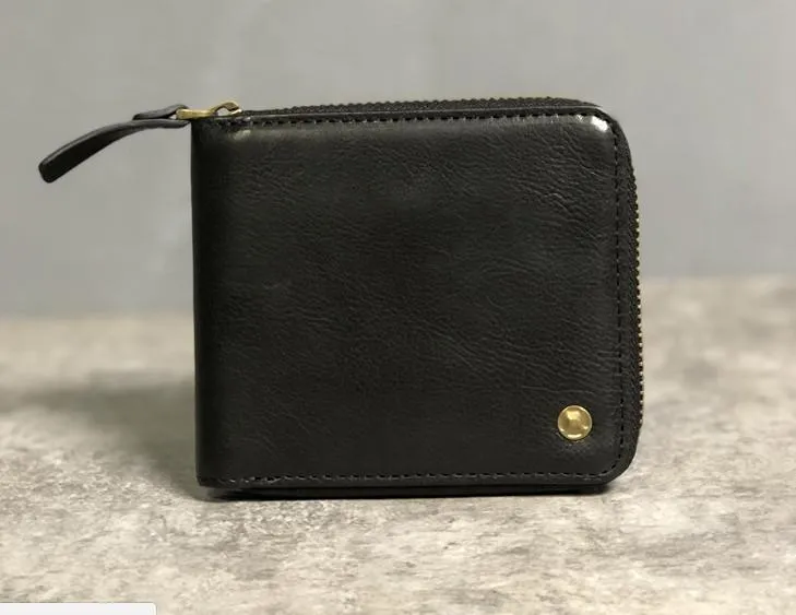 Genuine Leather Mens Cool Slim Zipper billfold wallet  Men Bifold Small Wallets for Men