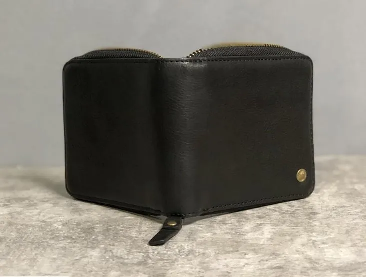 Genuine Leather Mens Cool Slim Zipper billfold wallet  Men Bifold Small Wallets for Men