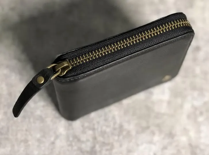 Genuine Leather Mens Cool Slim Zipper billfold wallet  Men Bifold Small Wallets for Men