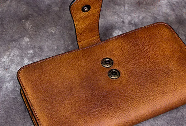 Genuine Leather Wallet Folded Long Wallet Vintage Wallet Purse Clutch For Women