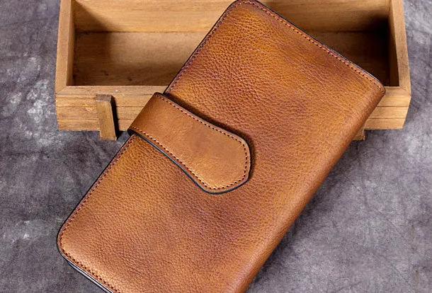 Genuine Leather Wallet Folded Long Wallet Vintage Wallet Purse Clutch For Women